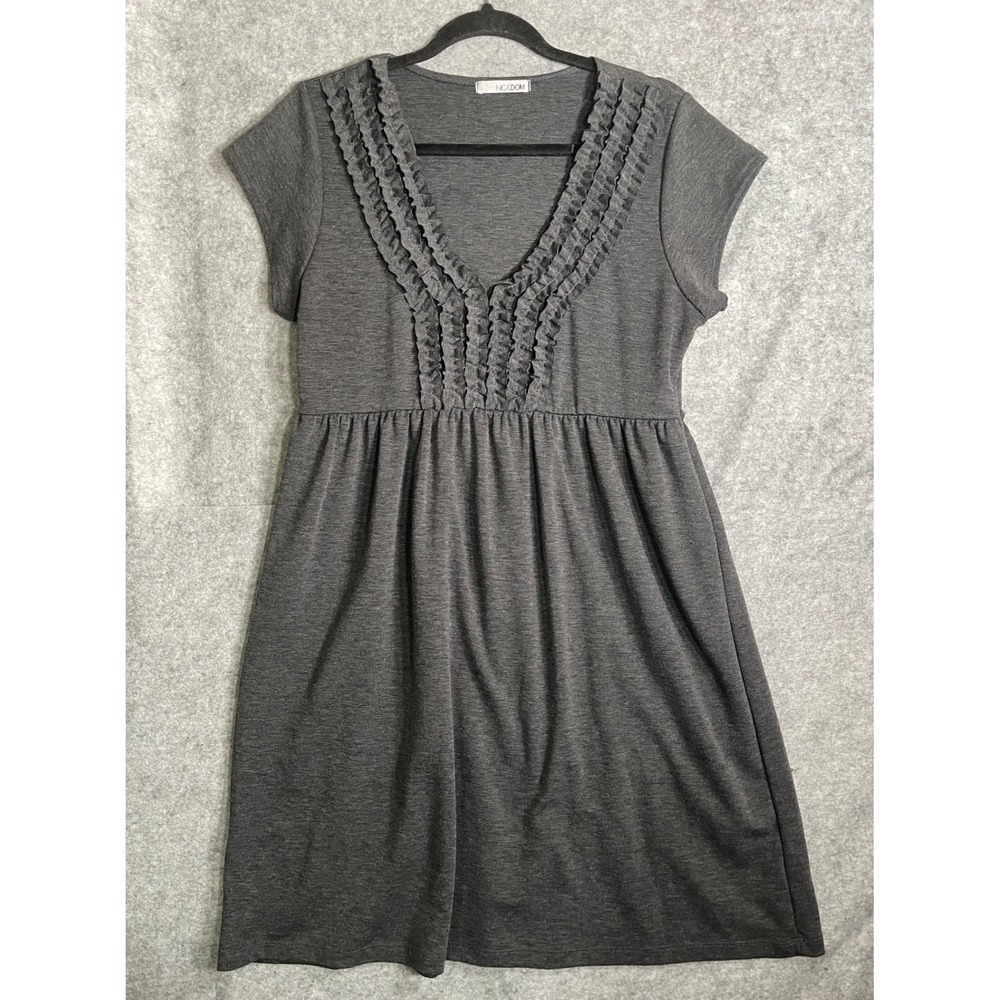NIC&DOM Gray Ruffle V-Neck Empire Waist Mini Dress Short Sleeve L 0344P